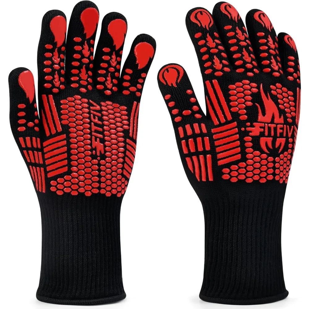 قفازات شواء مقاومة للحرارة، قفازات فرن سيليكون غير قابلة للانزلاق، مطبخ للطهي والشوي والخبز (أحمر) #1