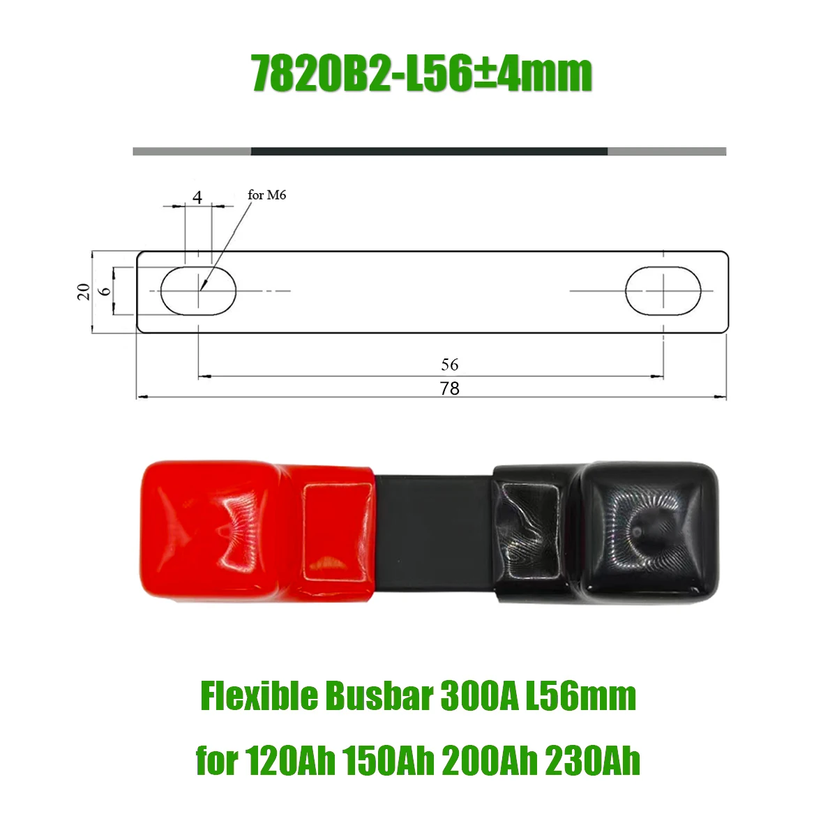 Flexible Busbar Lifepo4 Battery Terminal Solid Bus Bar Insulation Nuts PVC Covers Boots Protection 150Ah 320AH Connecting Copper