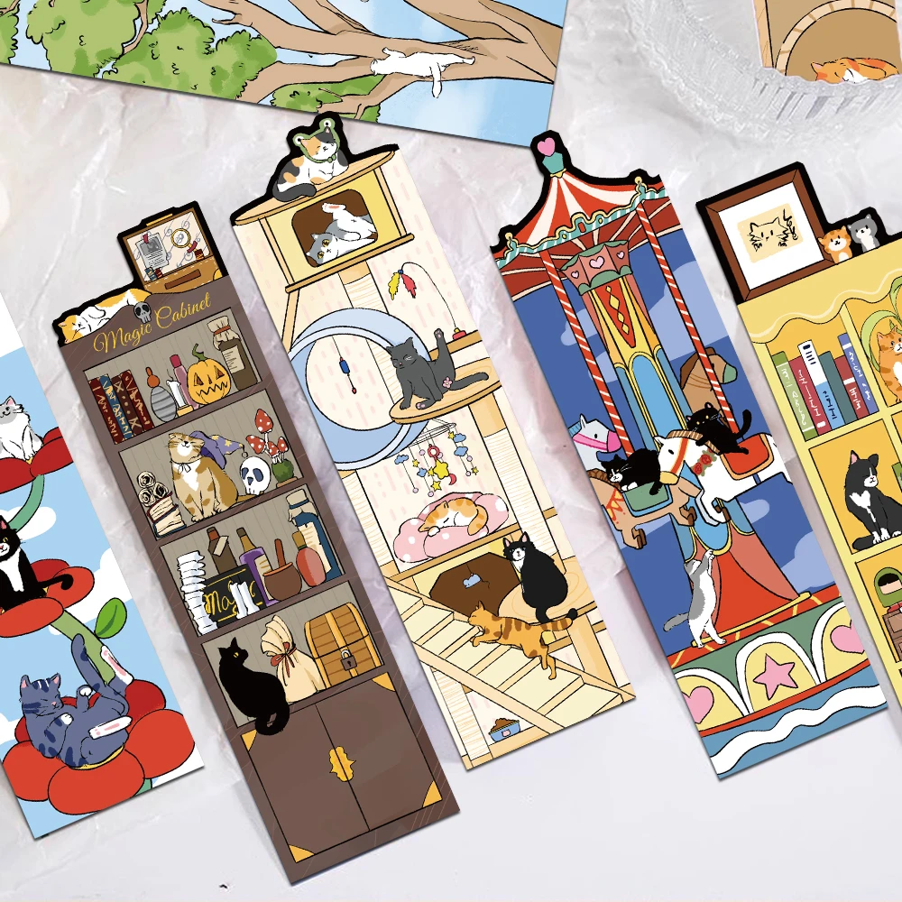 Imagem -04 - Desenhos Animados Gatos Mundo Bookmark Lendo Páginas Livros Rotulados Estudantes Stationary Suprimentos Presentes Criativos Cartões de Papel Bonito 30 Pcs