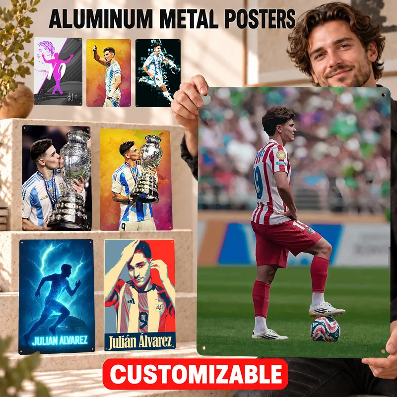 Julian Alvarez Argentine Football Player Textured Metal Posters Customized Aluminum Sign Wall Art For Sports Room Birthday Gift