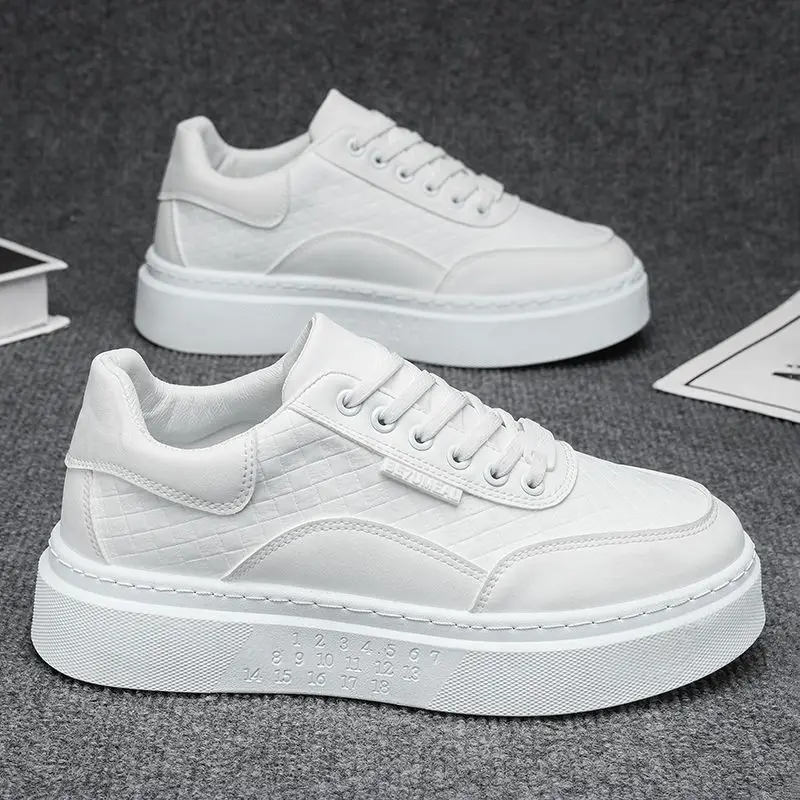 2026 Spring New Waterproof Men Sneakers Thick Sole Trendy Casual Business Office White Skateboard Shoes
