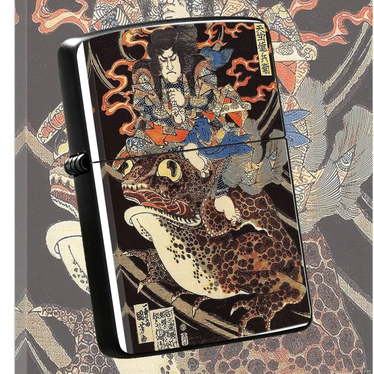 English: Ukiyo-e The Indian Sorcerer Toad Decorative Lighter, Traditional Japanese Art Print Vintage Style Portable Igniter, Ideal for Daily Outdoor Multi-scene Use, Exquisite Unique Artistic Gift for A Humorous And Interesting Lighter