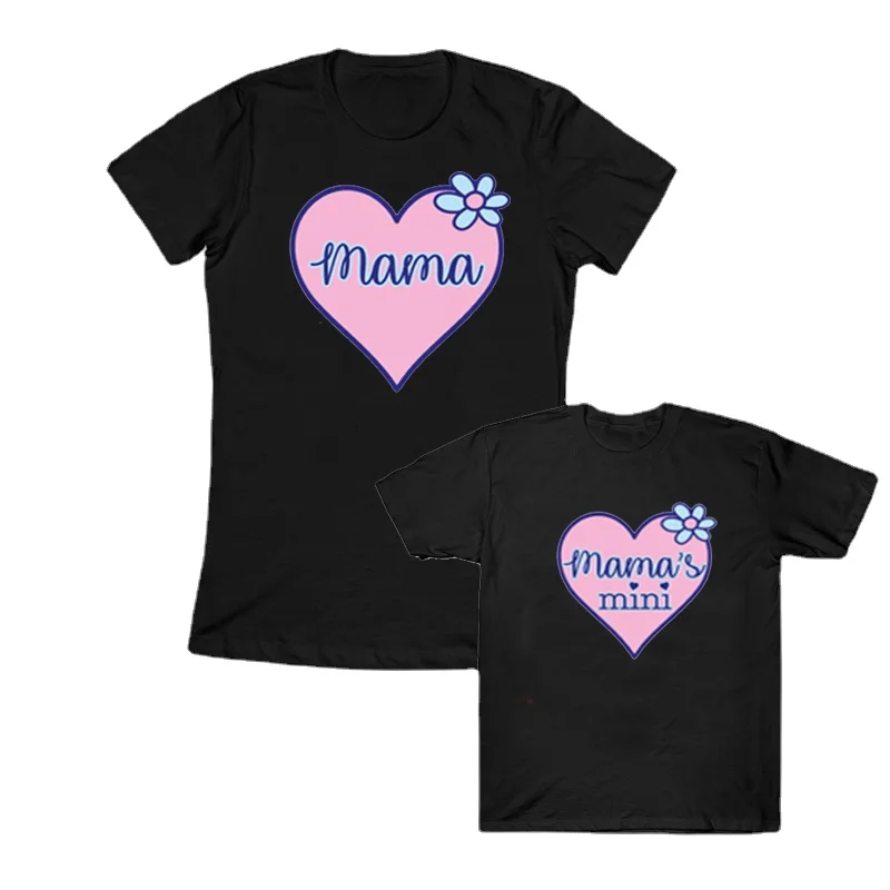 

Mama & Mama's Mini Girls Kids Family Matching T Shirts Set Pink Love Heart Mothers Day Gift Family Matching Outfits