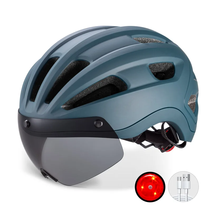 bat fox Adult Bike Helmet with Goggles for Men Women Mountain Road Bicycle Helmet Rechargeable Rear Light Cycling Helmet