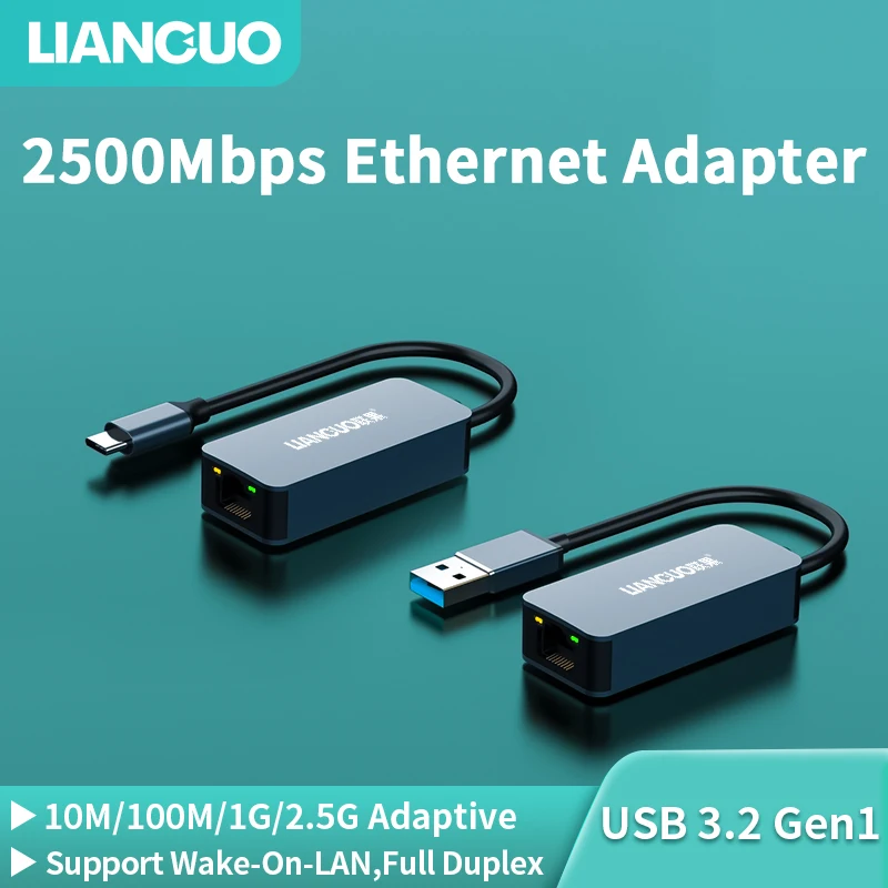 LIANGUO 2500Mbps Ethernet Adapter USB 3.0 Type-C To RJ45 2.5G USB 3.0 Wired Adapter Converter LAN Network Hub for Windows/MAC