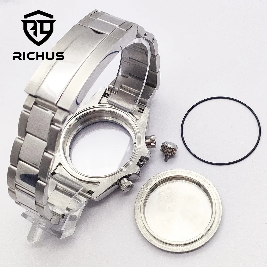 Caja de reloj RICHUS VK63, 40mm, azul, verde, cristal de zafiro, compatible con movimiento de cuarzo VK63