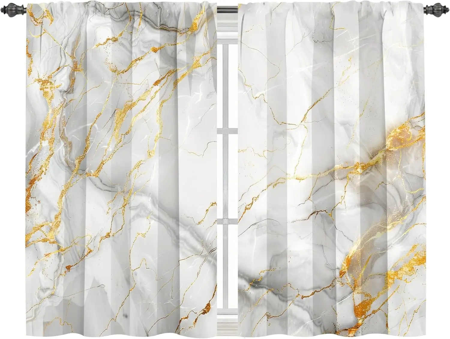Elegant Gold Marble Print Curtains Pair 2pcs Luxury Modern Window Drapery Panel for Living Room Decor