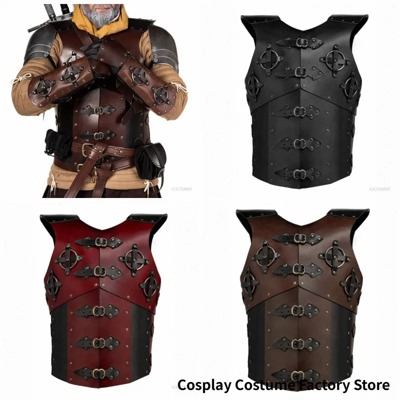 Mittelalterliche Leder-Brustpanzerung Wikinger Ritter Krieger Cosplay Kostüm Echte Rollenspiel-Brustpanzerung Halloween Weste Jacke