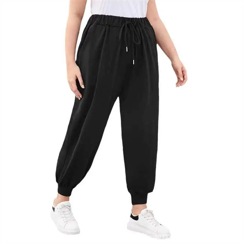 بالإضافة إلى حجم Sweatpants عارضة السراويل المنزل فضفاضة عالية الخصر الشارع Sle السراويل مع كيتس السراويل الطويلة ألياف البوليستر