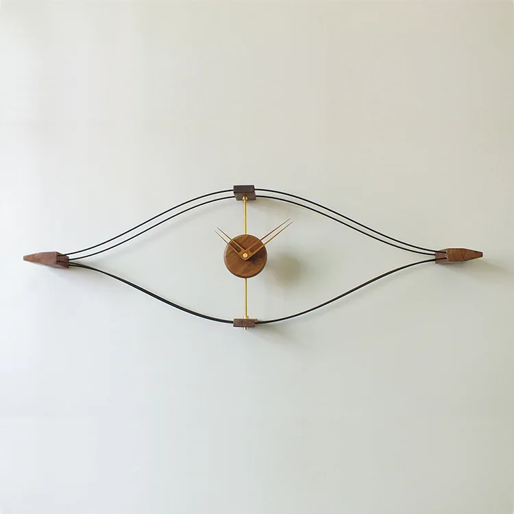 &c Modern Nordic Home Wall Clock Creative Brass Spanish Design Black Walnut Solid Wood Eye-Shaped Silent Stylish Wall Clock