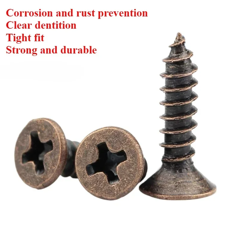 

Screws M2*6mm 8mm 10mm Bronze Flat Round Head Self-Tapping Screw for Antique Hinges Decoration Hardware Tool Wood Assembly