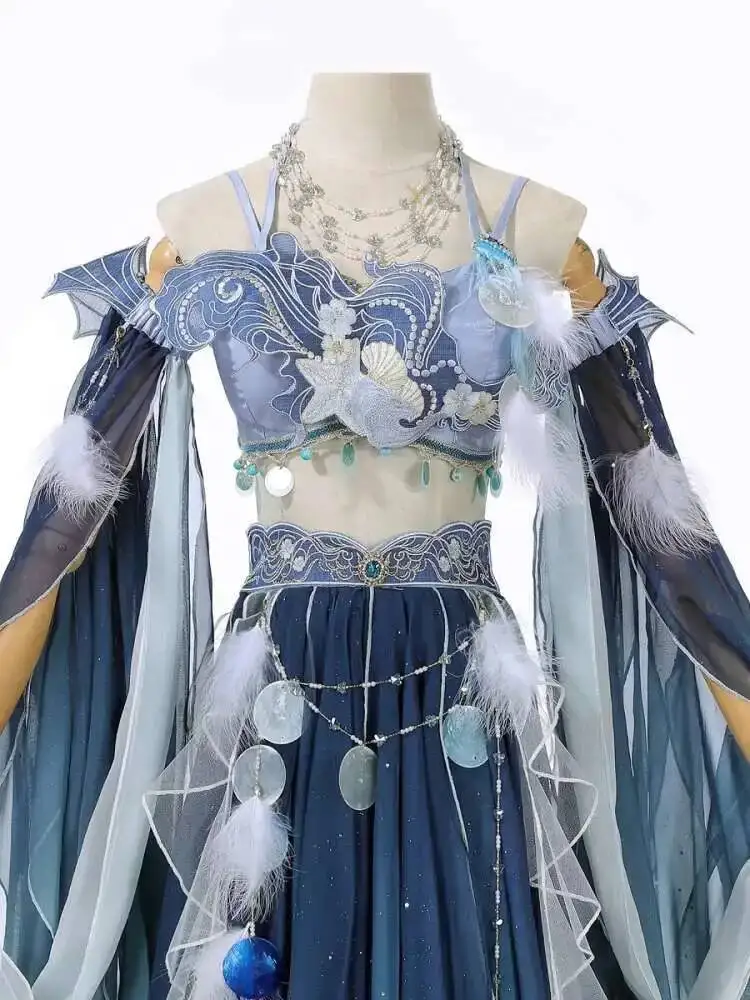 Exotic Blue Dress Heavy Embroidery Han Element Fairy Spring Summer Western Style Ancient Costumes Mermaid Cloud Sea