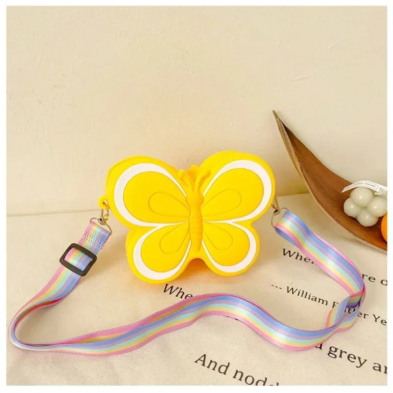 Bowknot Silicone Butterfly Cartoon Shoulder Bag, Menina versátil Crossbody Bag, Zero Wallet, Crianças