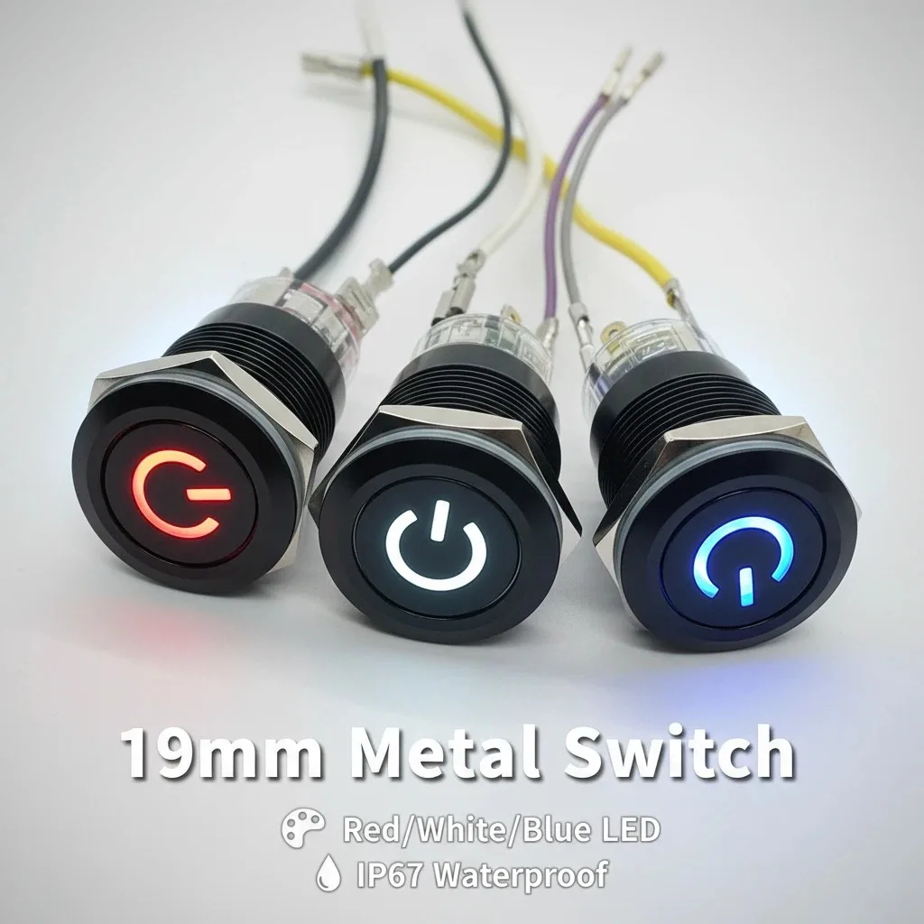 19mm black metal push button switch,latching and momentary type,car angel eyes switch,12V LED,car modification switch