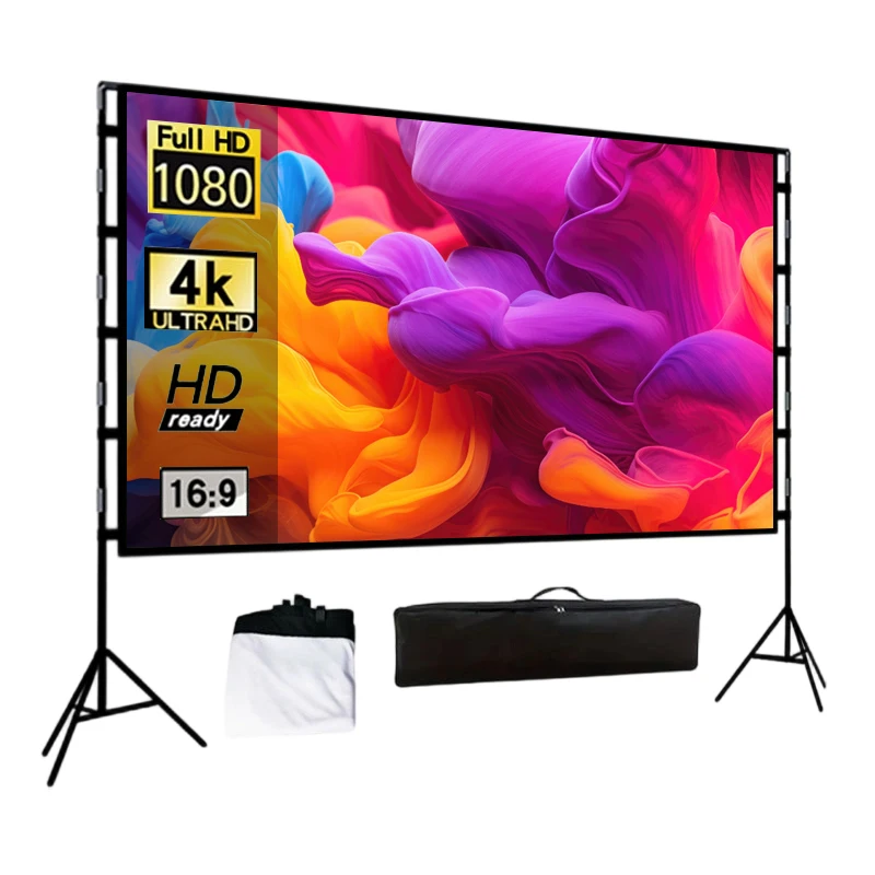 Double triangular bracket 84 inch screen. Supports high-definition projection. A bracket projection screen suitable for outdoor