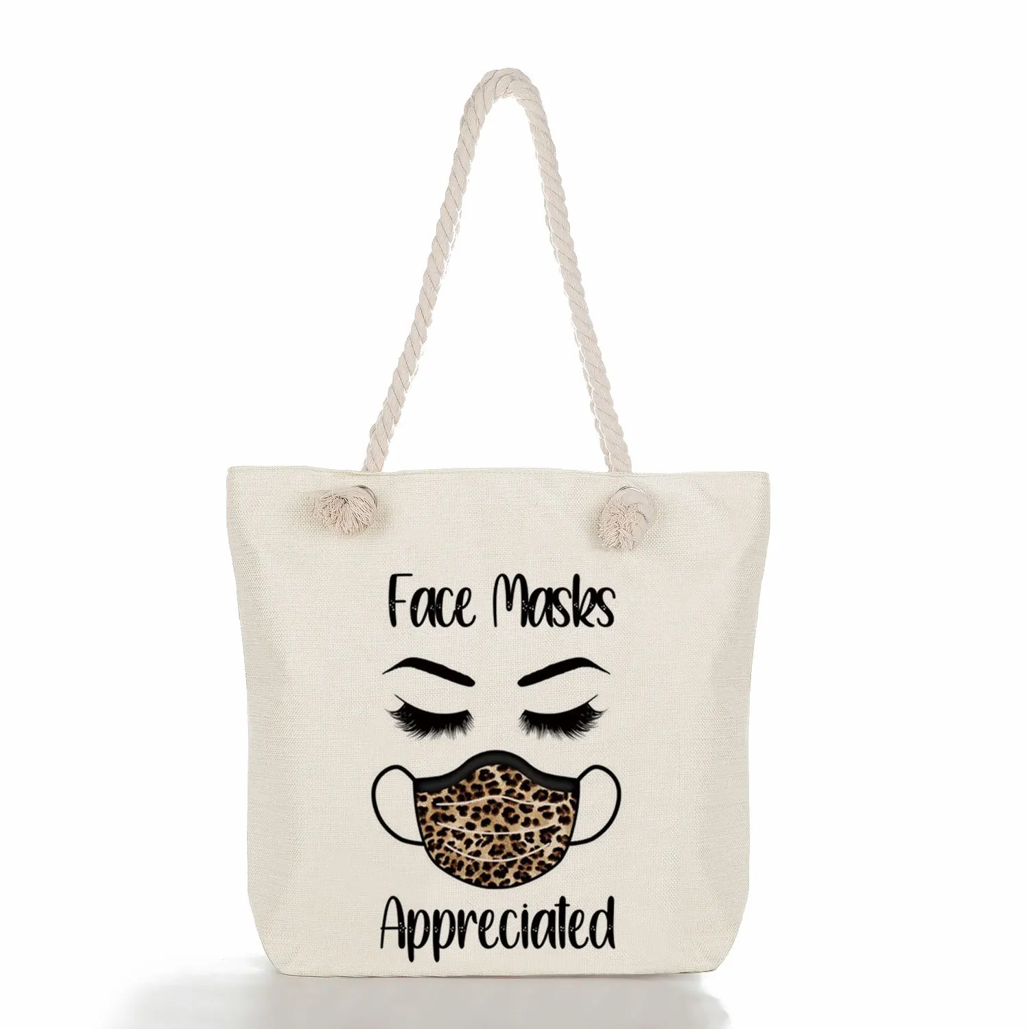 Tote in tela con stampa leopardata Eco Shopping Bag tasca con cerniera Love Heart New York Slogan Twist tracolla A-Z alfabeto all'ingrosso