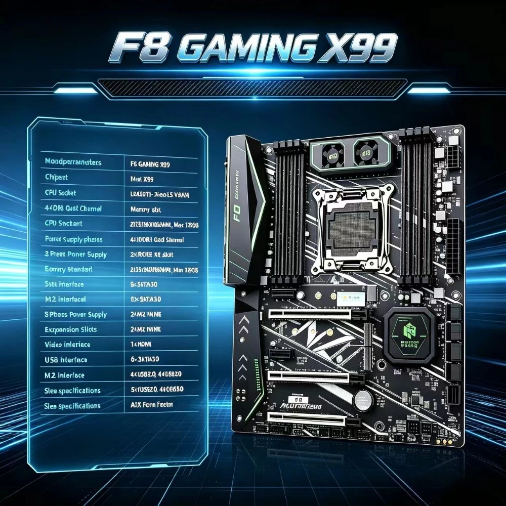 HUANANZHI X99 F8 Luxury motherboard  Intel LGA2011-3 8-CH  DDR4 SATA3.0 DDR4 2133MHz 2400MHz