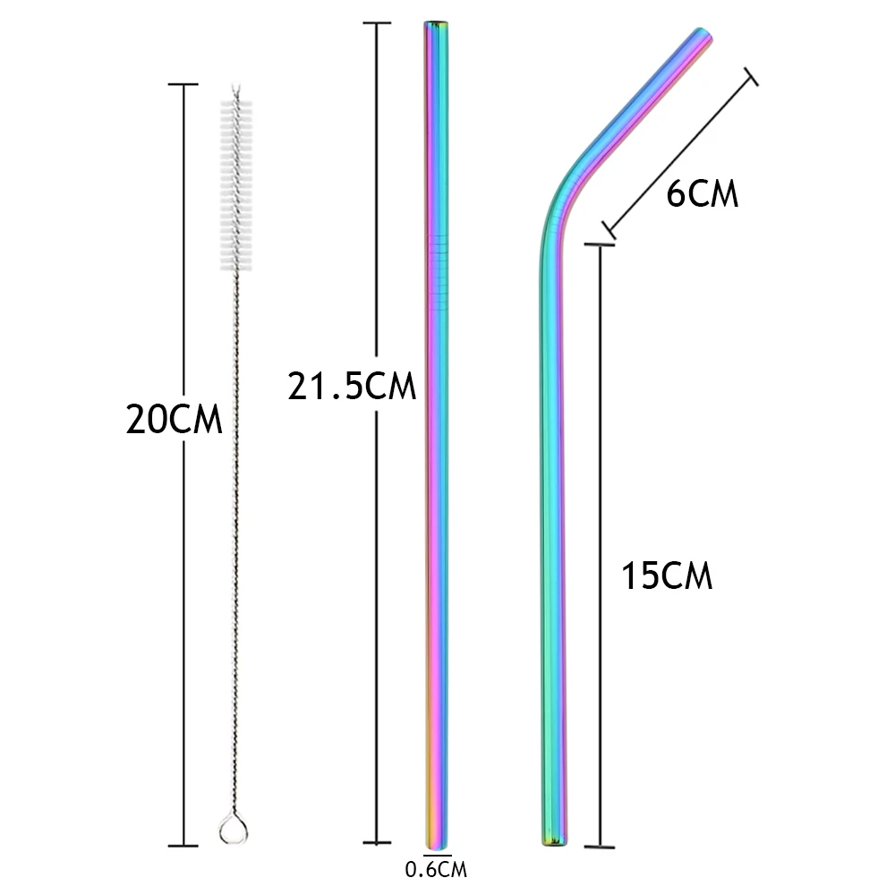 Colorful Reusable Drinking Straw Metal Straws 304 Stainless Steel Straws Set with Brush Bar Cocktail Straw for Glasses Drinkware