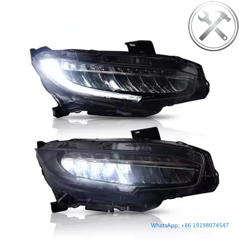 

High Quality White Full LED Headlights Assembly 2016-Up 4 Door Compact Sedan Waterproof DRL 6000K Automotive Spare Parts