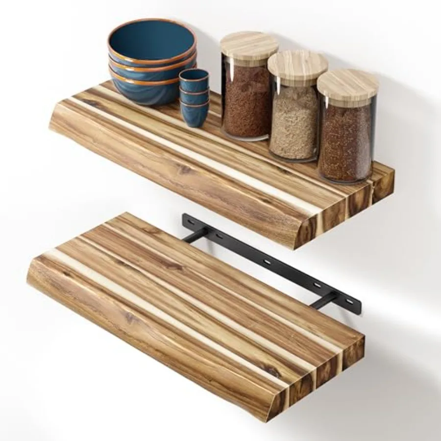 

17-дюймовые настенные полки с необработанным краем, деревянные плавающие полки для стен - набор из 2-х плавающих книжных полок, настенные полки для книг