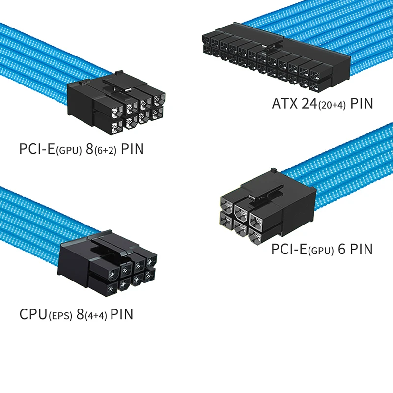 Cable de extensión PSU ATX de 24 Pines, Cable de nailon trenzado de 8 pines, 6 + 2 pines, extensión de placa base de 24 Pines, Kit de Cable de