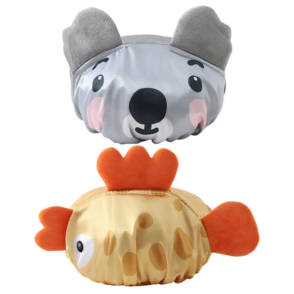 

2Pcs Kids Cartoon Shower Caps Soft Elastic Bathing Hats for Shower Face Wash Sleep Use Children Hat Sleep Hat Reusable Kids Hats