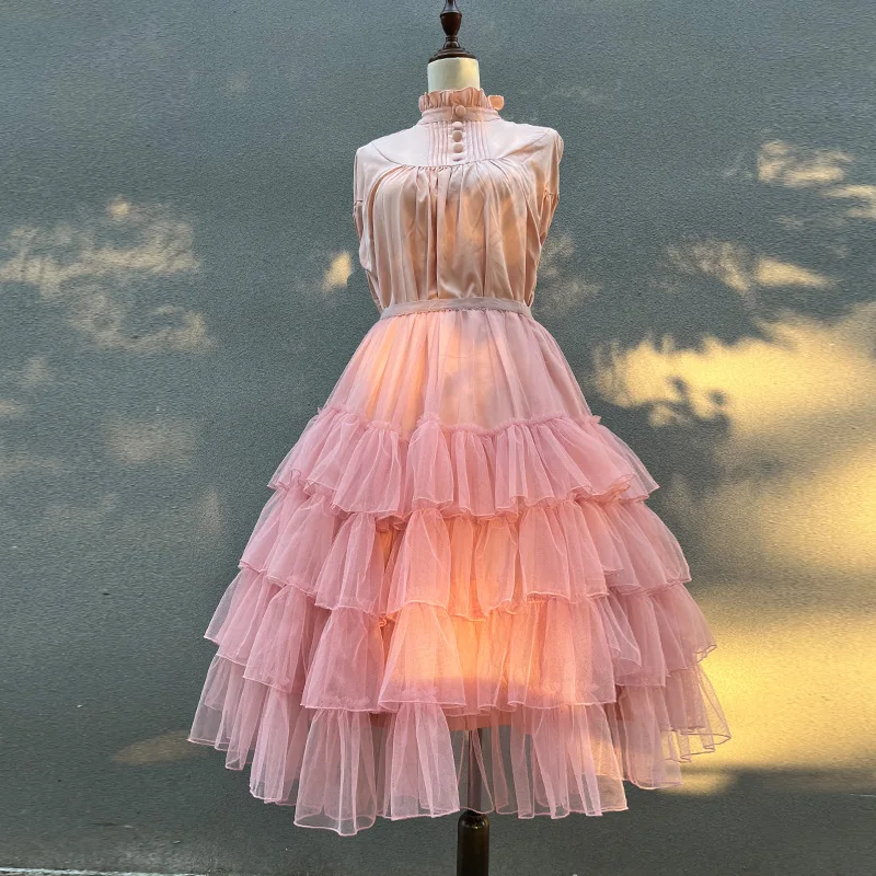 Süße Lolita Mesh Rüschen Tutu Röcke Frauen Ballkleid Kawaii niedlichen Harajuku Stil Lolita Party Prinzessin Röcke