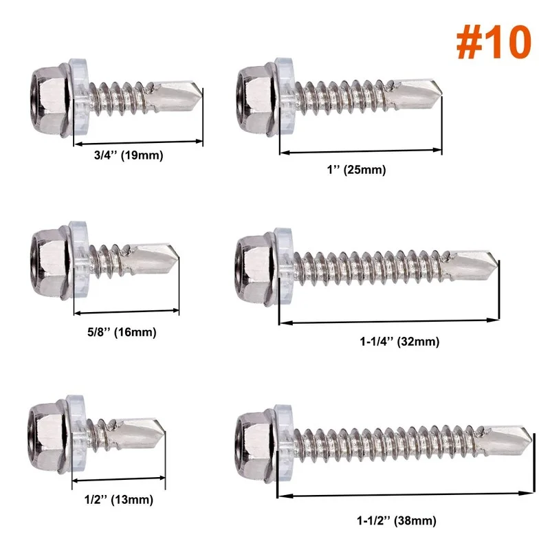 100pcs Boxed 410 Stainless Steel Self-tapping External Hexagonal Self-drilling Screw With Rubber Ring M6.3+Magnetic Small Sleeve