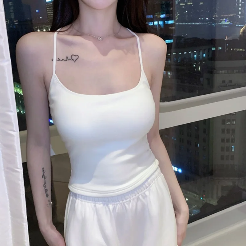 Women's Small Strap Vest Summer Outdoor Wear with Chest Pad Backless Bra Integrated Underwear Base Layer Back Exposure Neck H...