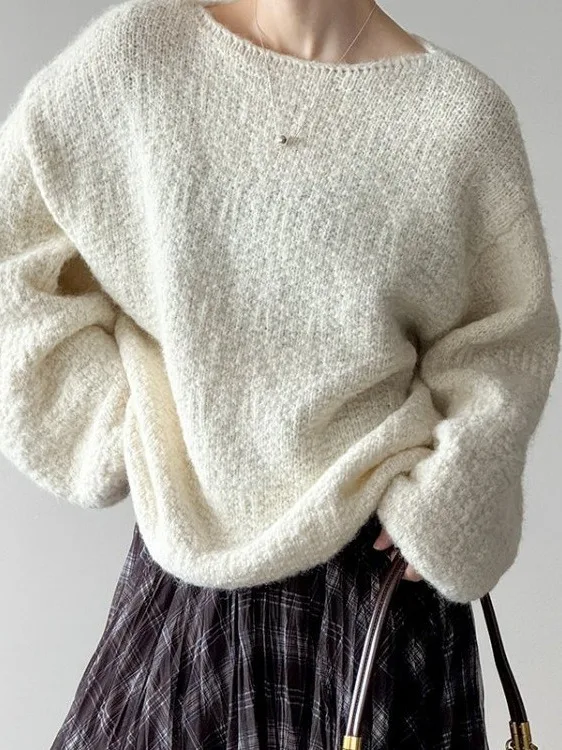 

Laid-ba Sle Women's Knitwear Loose round Ne Autumn New Faion Sweater Aosphere Twist Knitted Top for Ladies