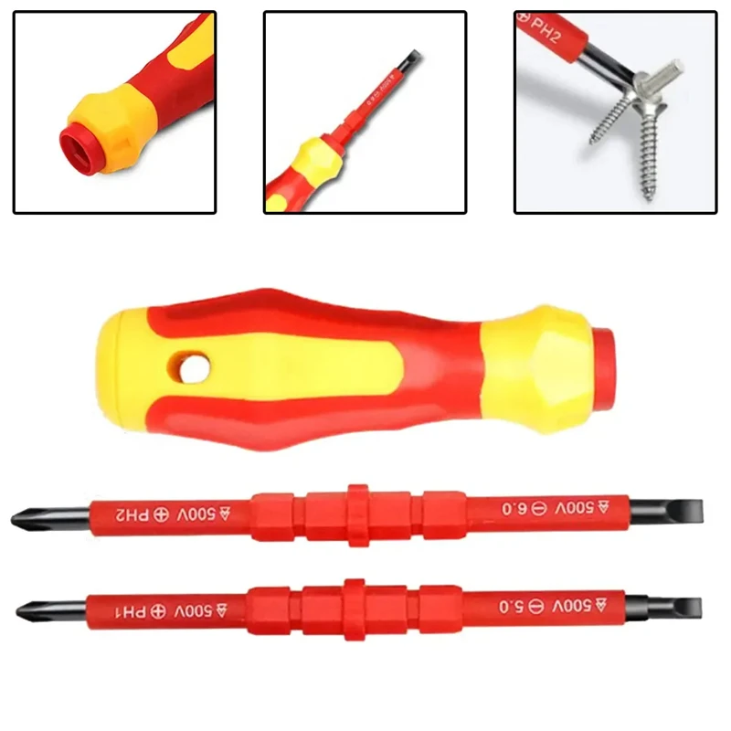 3 In 1 Insulated Screwdriver Set PH1/PH2 Multi-Purpose Screwdriver Electricians Slotted Cross Screwdriver Bit Tools Kit Set image 5