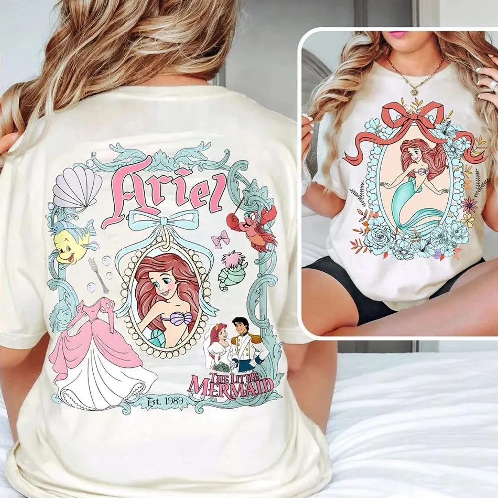 디즈니 여행 2025 프린트 티셔츠 미키 미니 마우스 화이트 티셔츠 여성 반팔 의류 패션 여성 streetwear 탑스