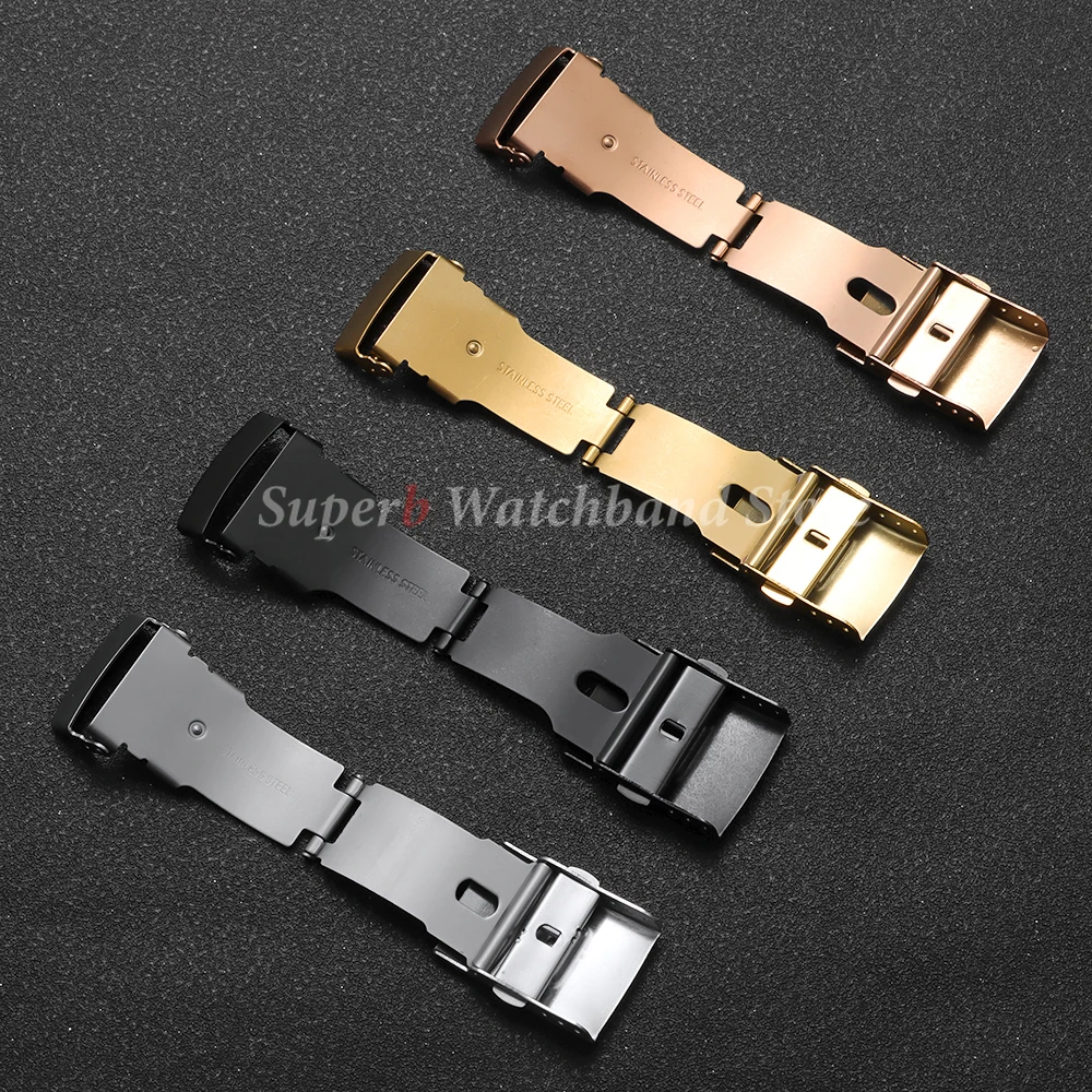 Cierre de correa de reloj de acero inoxidable de 16/18/20/22mm para hebilla plegable Seiko doble presión accesorios de reparación de correa de reloj negro plateado