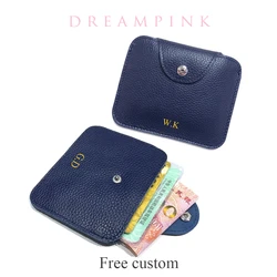 100% Genuine Leather Card Sleeve Custom Name DIY Slim Business Card Holder Personalize Letters Mini Purse Women Men Short Wallet