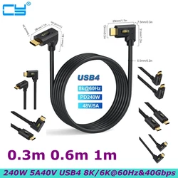 0.3m 1m 90 Degree Angle Fast USB 4.0 USB C to Type-C Thunderbolt 4/3 Cable, Support 240W 5A 40V 8K/6K@60Hz & 40Gbps Data Transfe