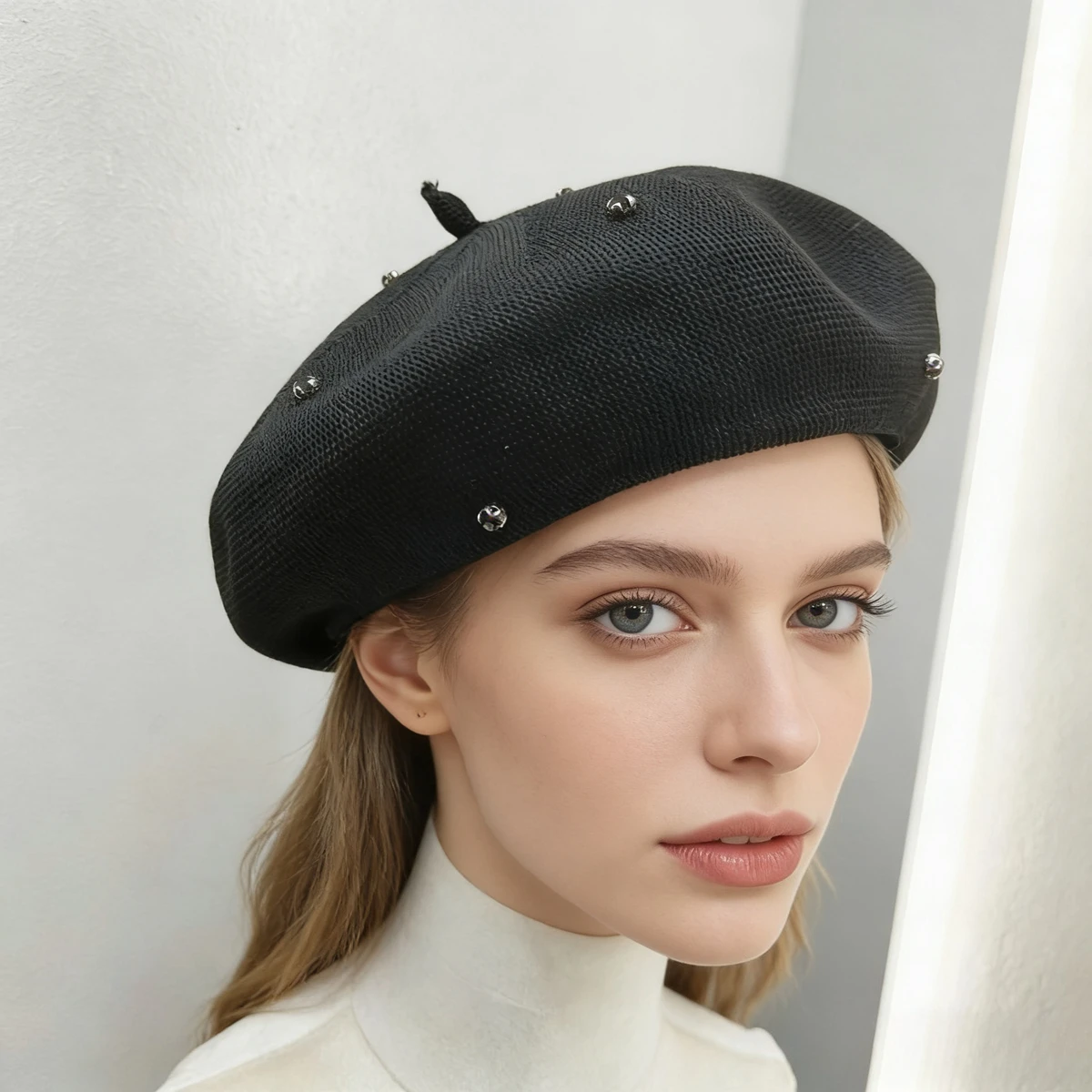 Modische Sommer-Baskenmütze für Damen, handgefertigt, mit Steinverzierung, atmungsaktiv, für den Außenbereich, Malermütze, einfarbig, Designer-Bonnet, Bonia-Kappe, Geschenk