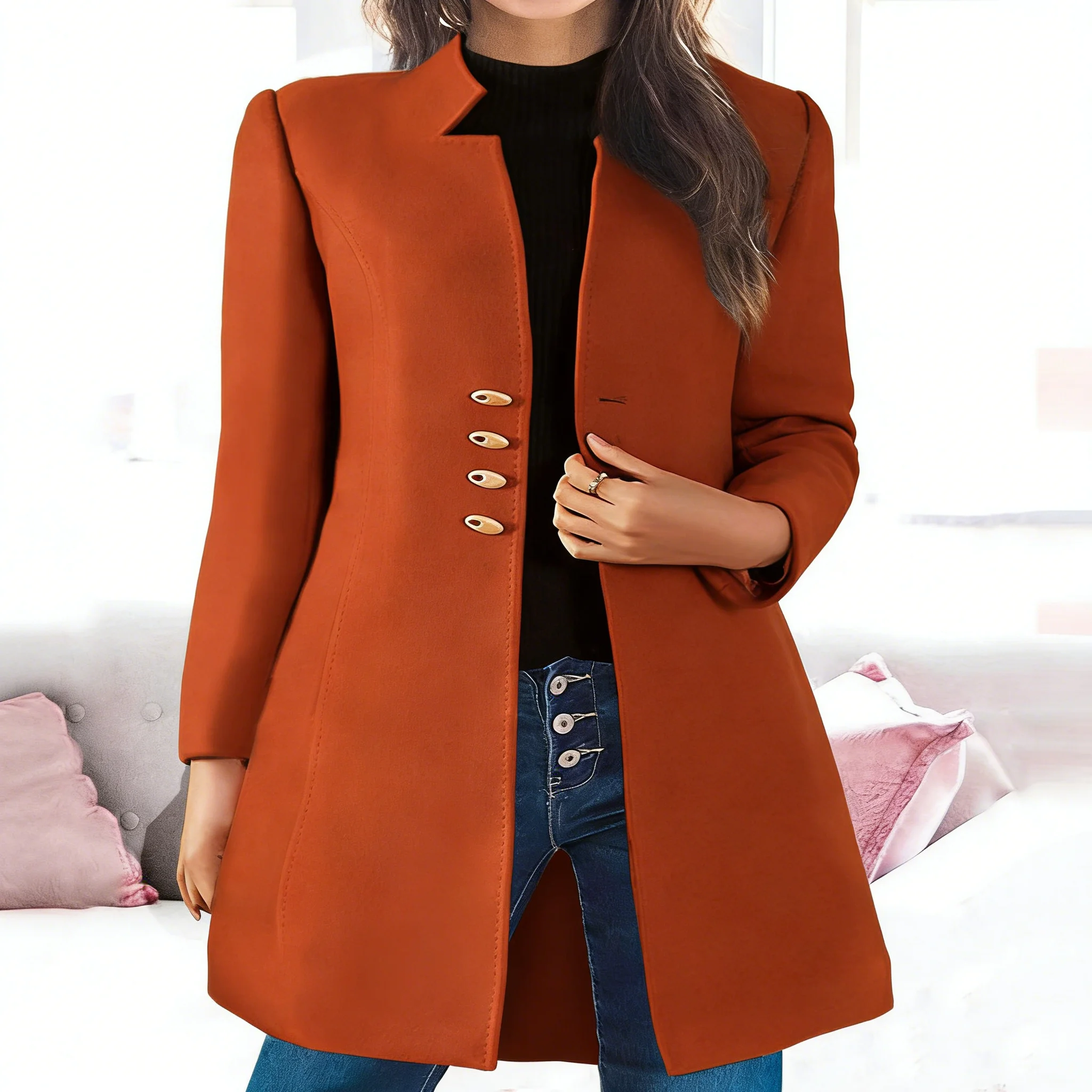 

Женское шерстяное пальто Zagros, средней длины, приталенное, в корейском стиле, однотонное, элегантное, зимнее