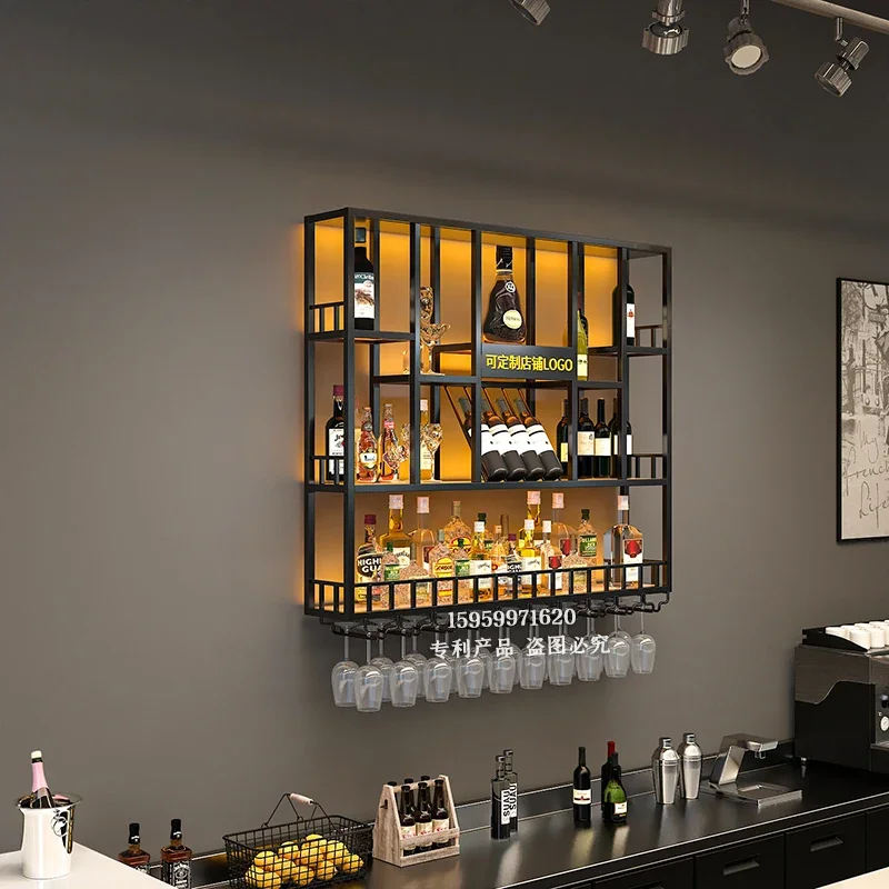 Wine Cabinet Wall Wall-Mounted Shelves Industrial Style Bar Wrought Iron Display Creative Restaurant Red Wine Rack