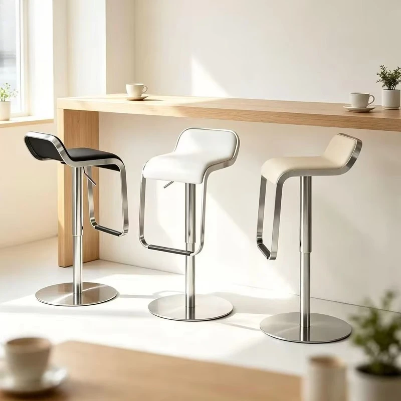 Contemporary Stainless Steel Bar Stool Height Adjustable Swivel PU Leather Bar Chair for Home Bar Restaurant Hotel