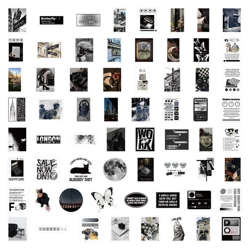 60pcs/set Poetry Sticker Midnight Shadow Journal Multi-Surface Decals for Tablet Laptop Diary Aesthetic Desktop Embellishment
