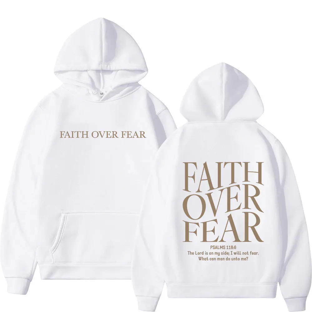 Faith Over Fear Christian Hoodies Jesus Bible Verse Men Women Fashion Harajuku Oversized Sweatshirts Autumn Winter Fleece Hoodie