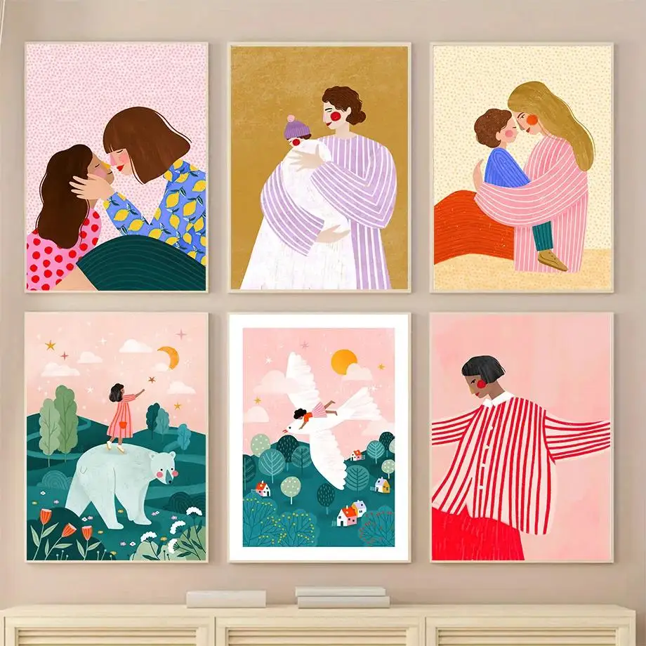 Maternal Love Kids Abstract Wall Art Posters Prints Canvas Decorative Painting Wall Decoration Mural Pictures Living Room Decor