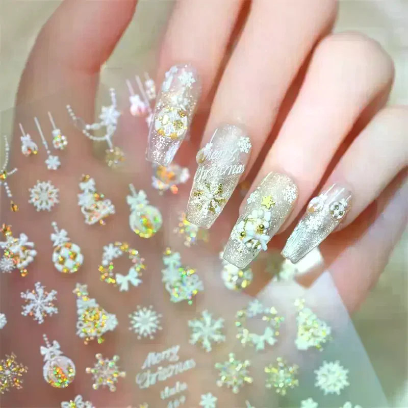 Cute Christmas Style Bow Colorful Snowflake Christmas Tree Nail Art Stickers Girly Nail Art Print Stickers Women Nail Decor Gift