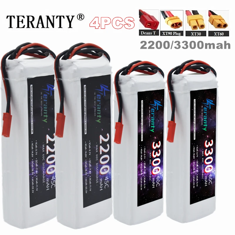 4PCS TERANTY 7.4V 11.1V 14.8V 2200 45C/3300MAH 60C LIPO Battery For RC Car FPV Drones Boats Helicopters Vehicles Toys