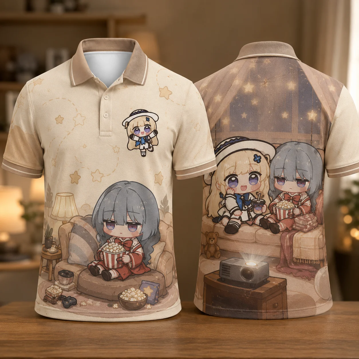 Phoebe Joubi Phrolova Chibi Anime Movie Night Polo Shirt Kawaii Girls Popcorn 3D Print Quick Dry Breath