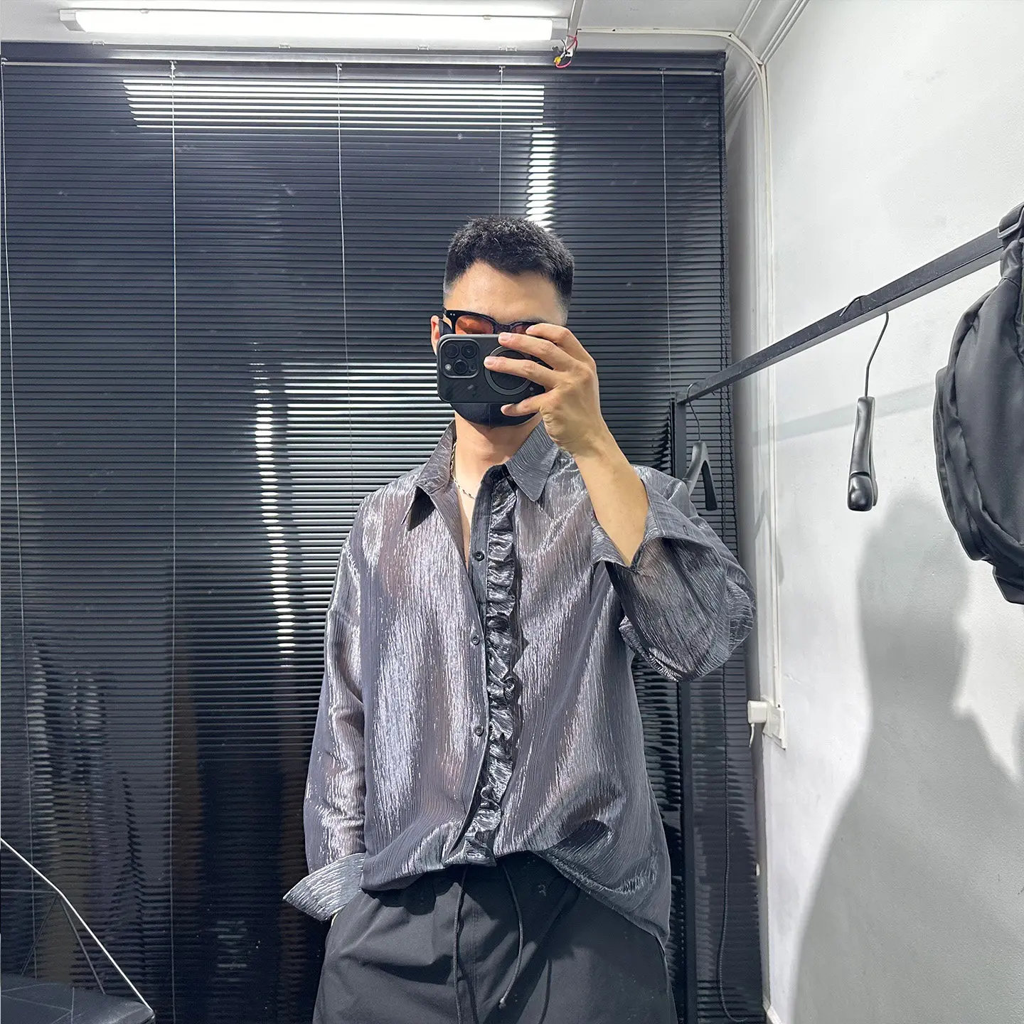 Dark High-Grade Minimalist Design Long-Sleeved Shirt Men's Summer Avant-Garde Loose Leisure All-Matching