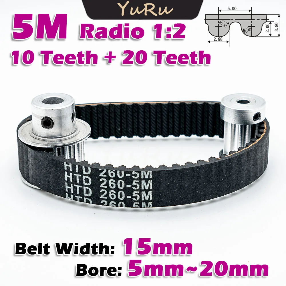 HTD 5M 10 Teeth 20 Teeth Timing Belt Pulley Kit Bore 5~20mm HTD5M 20T 10T Width 16mm 20Teeth 10Teeth Suit Drive Transmission 1:2