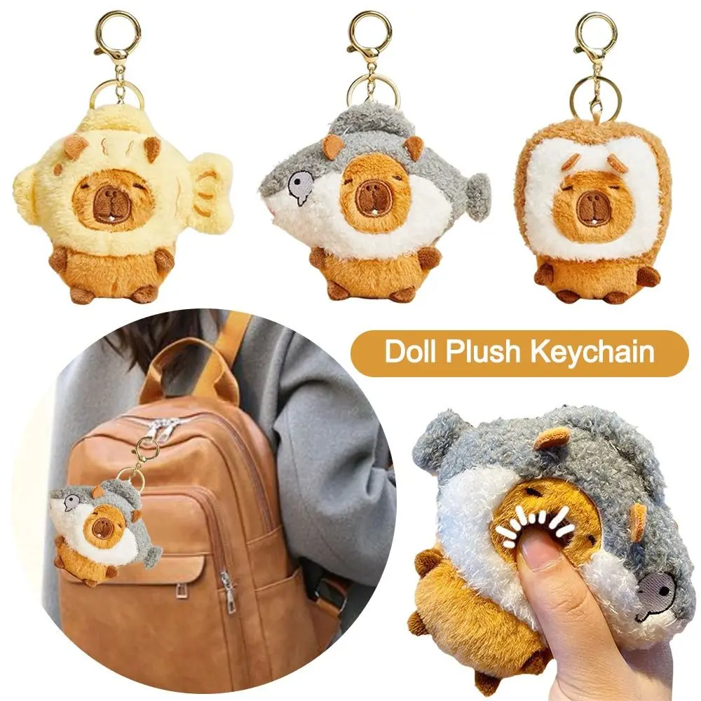 

Plush Capybara Pendant Creative Stuffed Doll Hanging Ornament Bag Pendant Make A Sound Couple Key Ring Bag Decoration