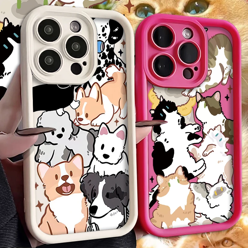 Cute Cat Dog Kitten Puppy Case for Xiaomi Redmi Note 13 12 11 Pro Plus 4G 5G 12S 11S 10S 10 9 9S Redmi 14C 13C 12C A3 12 Capa