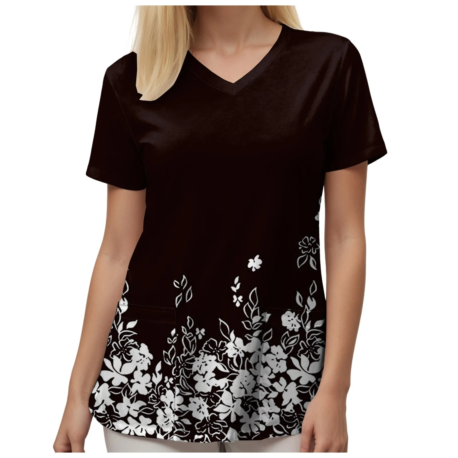 

Surgical Uniforms Women's Vintage Floral Print Summer Workwear Scrub Tops 2025 New Short Sleeve Tees Scrubs Tops Women
